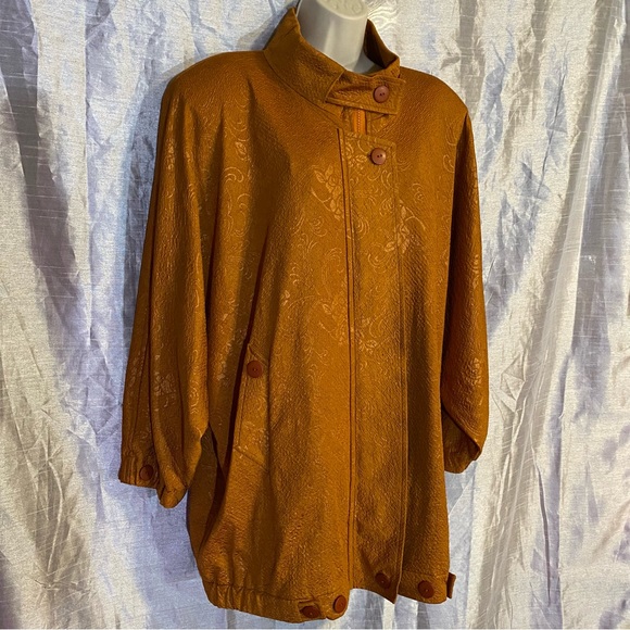 Copper brocade GUC SZ L jacket from Shanghai, no fabric content tag, maybe silk, - Picture 2 of 13